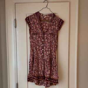 Poupette St. Barth Mauve Floral Button-Down Mini Dress
